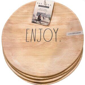 Rae Dunn Melamine Wood Grained Dinner Plates "ENJOY" (Set of 12)